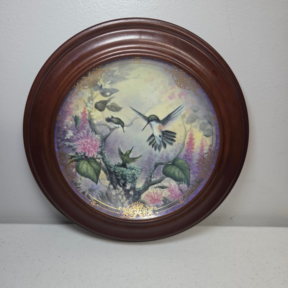 Bradford Exchange Misty Morning Hummingbird Plate Larry K Martin Framed